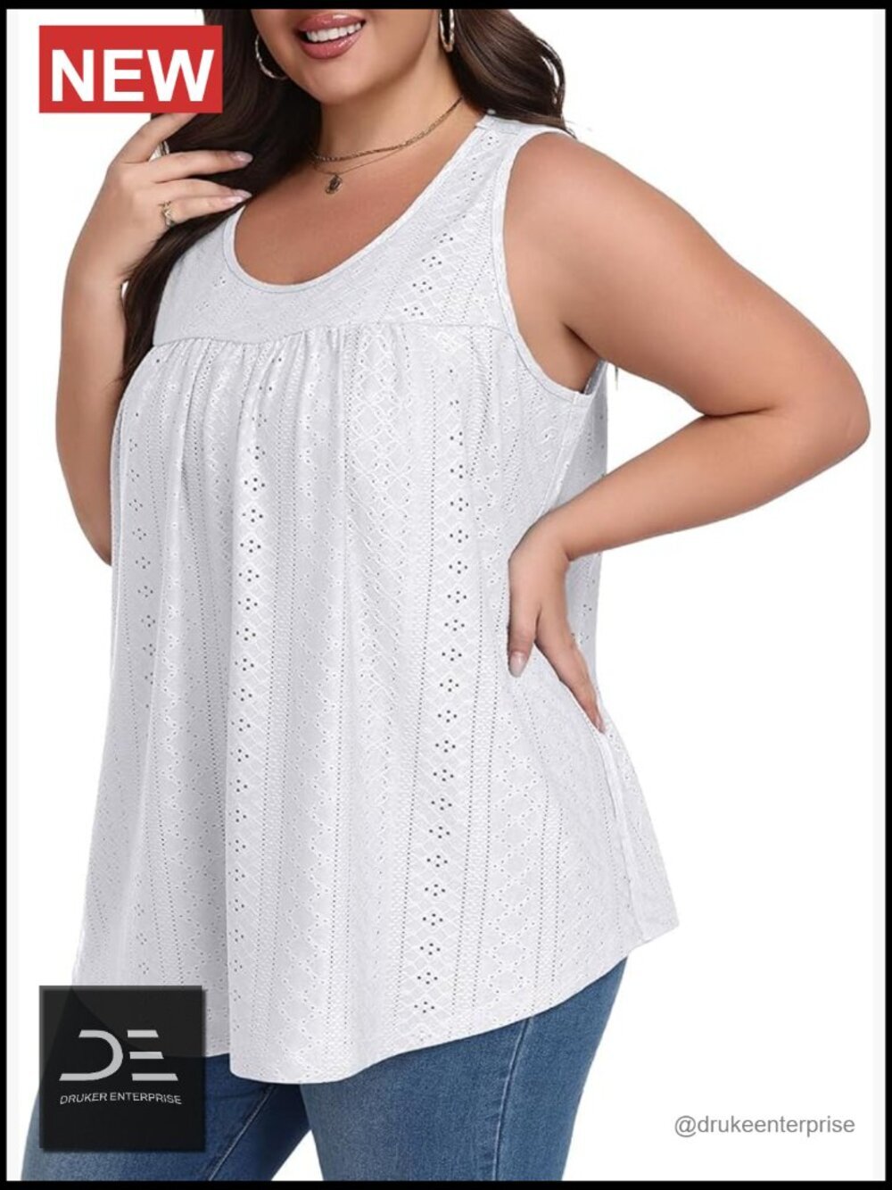 Scoop Neck Sleeveless Tunic Blouse Tank Top Flowy Loose Fit Plus Size 1X-5X